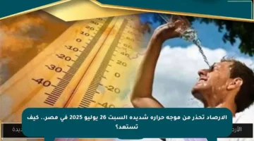 الأرصاد تحذر من موجة حرارة شديدة السبت 26 يوليو 2025 في مصر.. كيف تستعد؟